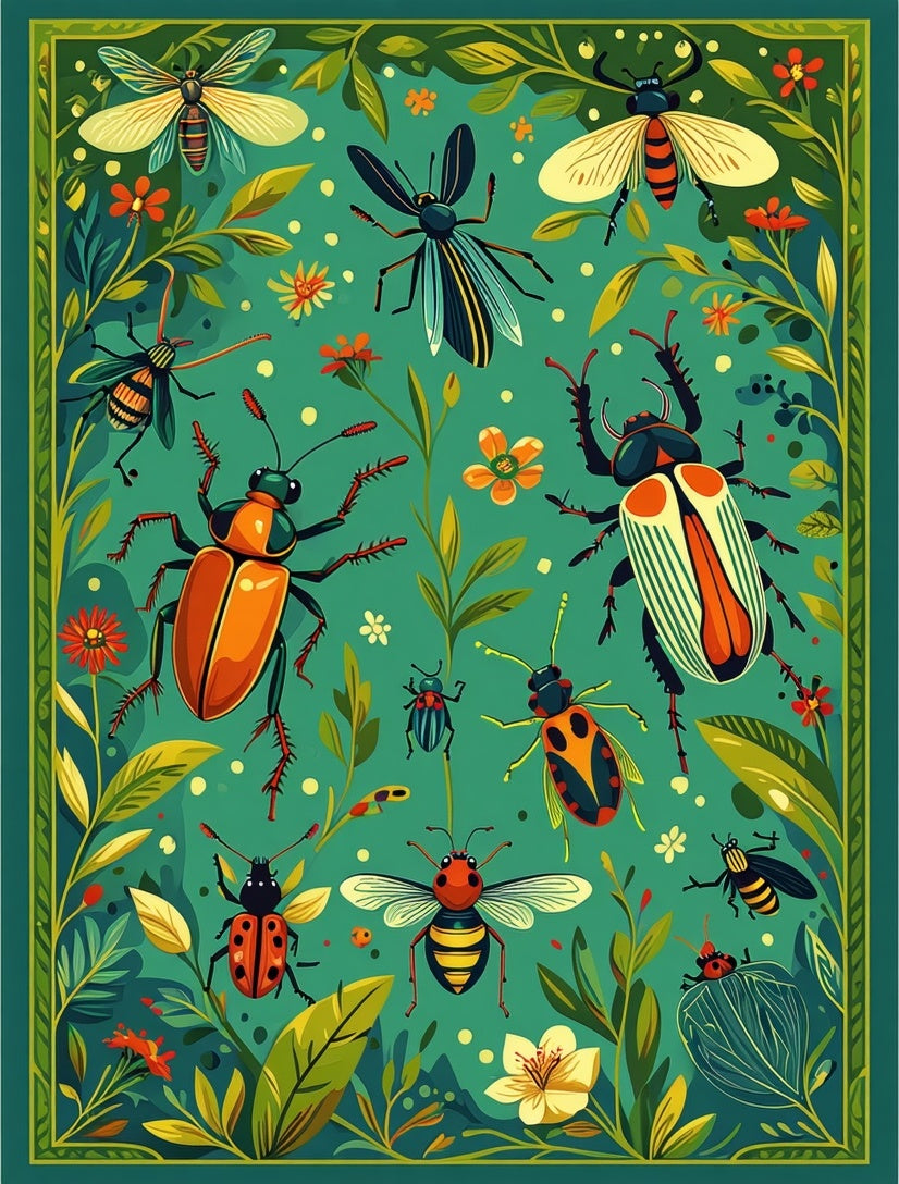 Whimsical Insect Botanical Garden Rug