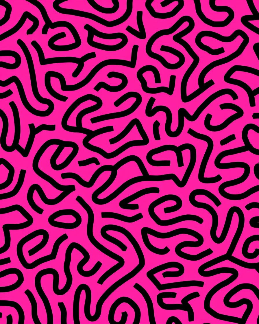 Bold Pink Black Abstract Maze Rug