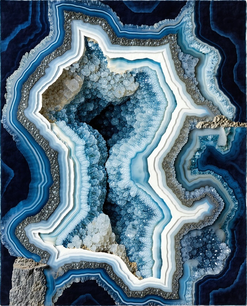 Blue Crystal Layers Abstract Design Rug