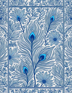Blue Peacock Feather Floral Pattern Rug