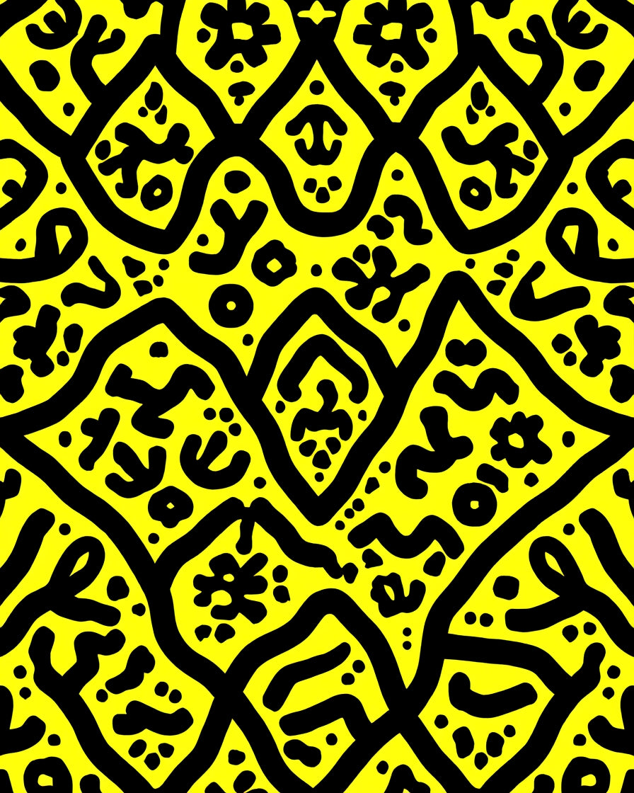 Bold Abstract Black On Yellow Pattern Rug