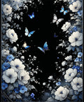 Charming Blue White Floral Butterfly Pattern Rug