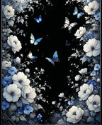 Charming Blue White Floral Butterfly Pattern Rug