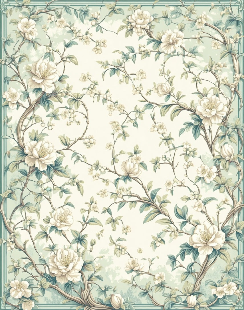 Vintage Floral Vine Scroll Pattern Rug