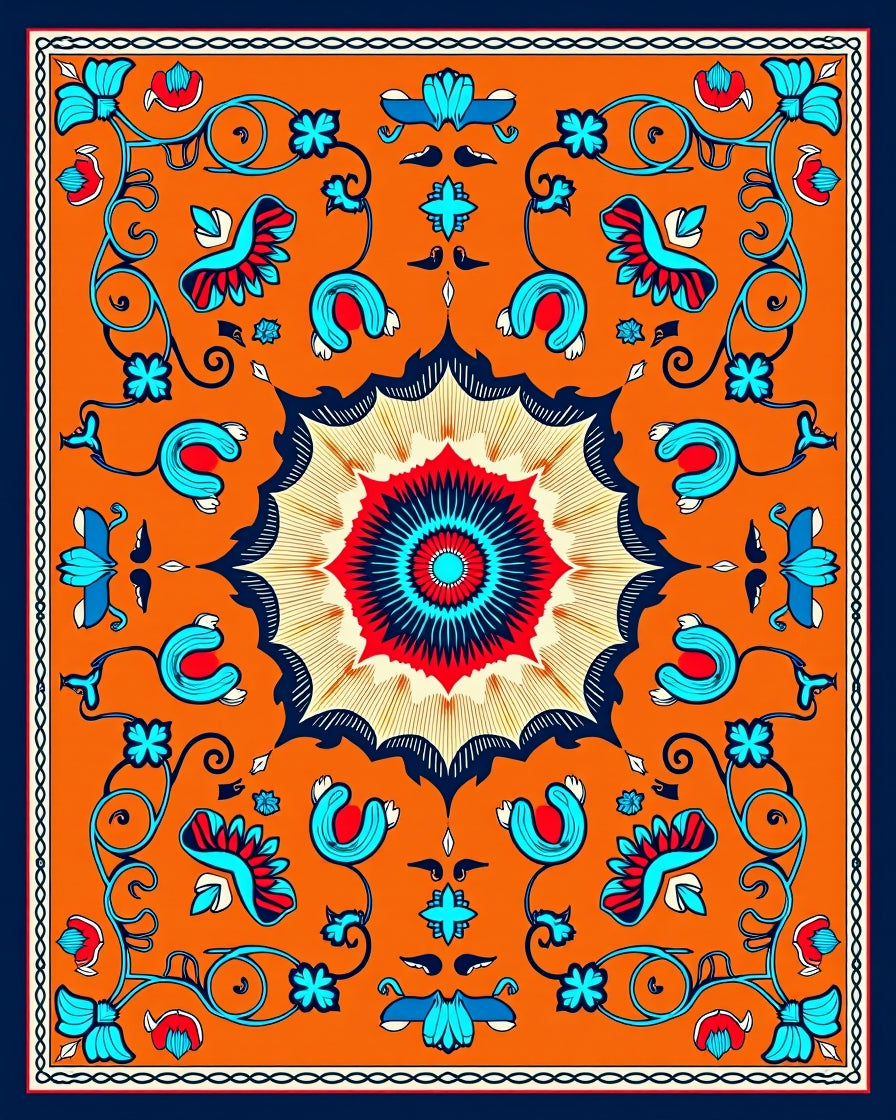 Vibrant Floral Mandala Pattern Rug
