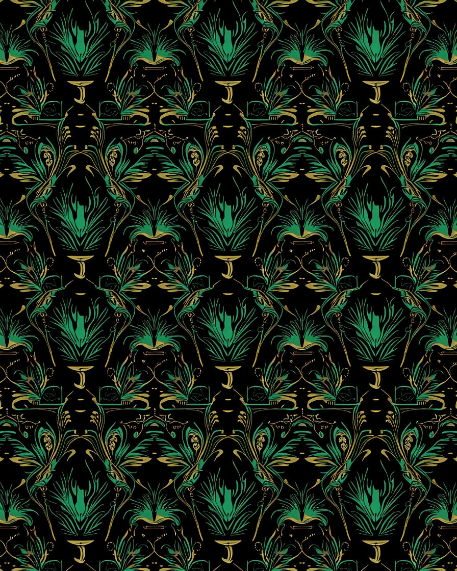 Exotic Emerald Gold Floral Pattern Rug