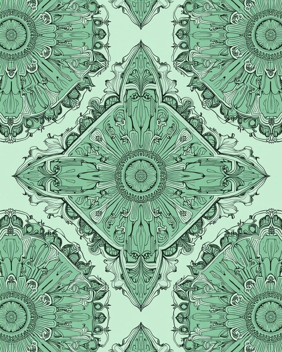 Intricate Floral Mandala Green Pattern Rug