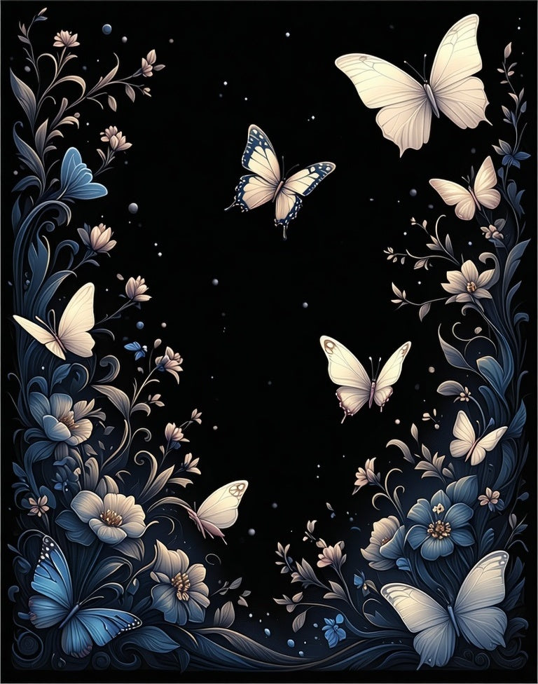 Midnight Floral Butterfly Garden Rug