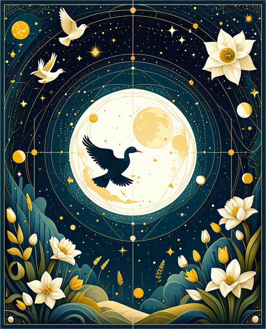 Celestial Birds Floral Night Sky Rug