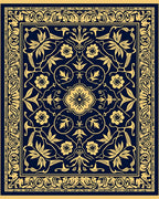 Elegant Floral Patterned Indigo Rug