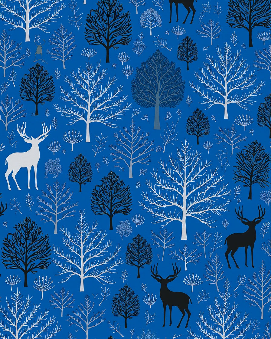 Winter Woodland Deer Tree Pattern Rug