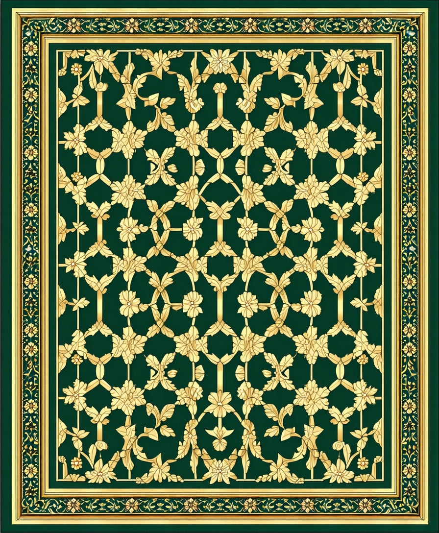 Elegant Gold Floral Lattice Design Rug