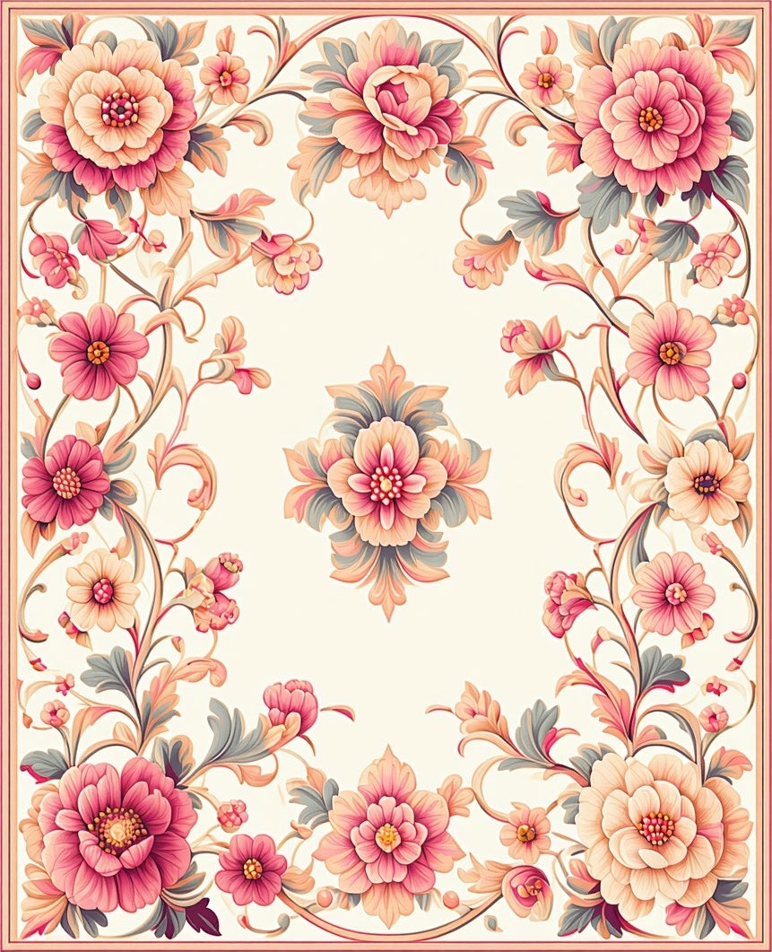 Floral Art Nouveau Inspired Pattern Rug