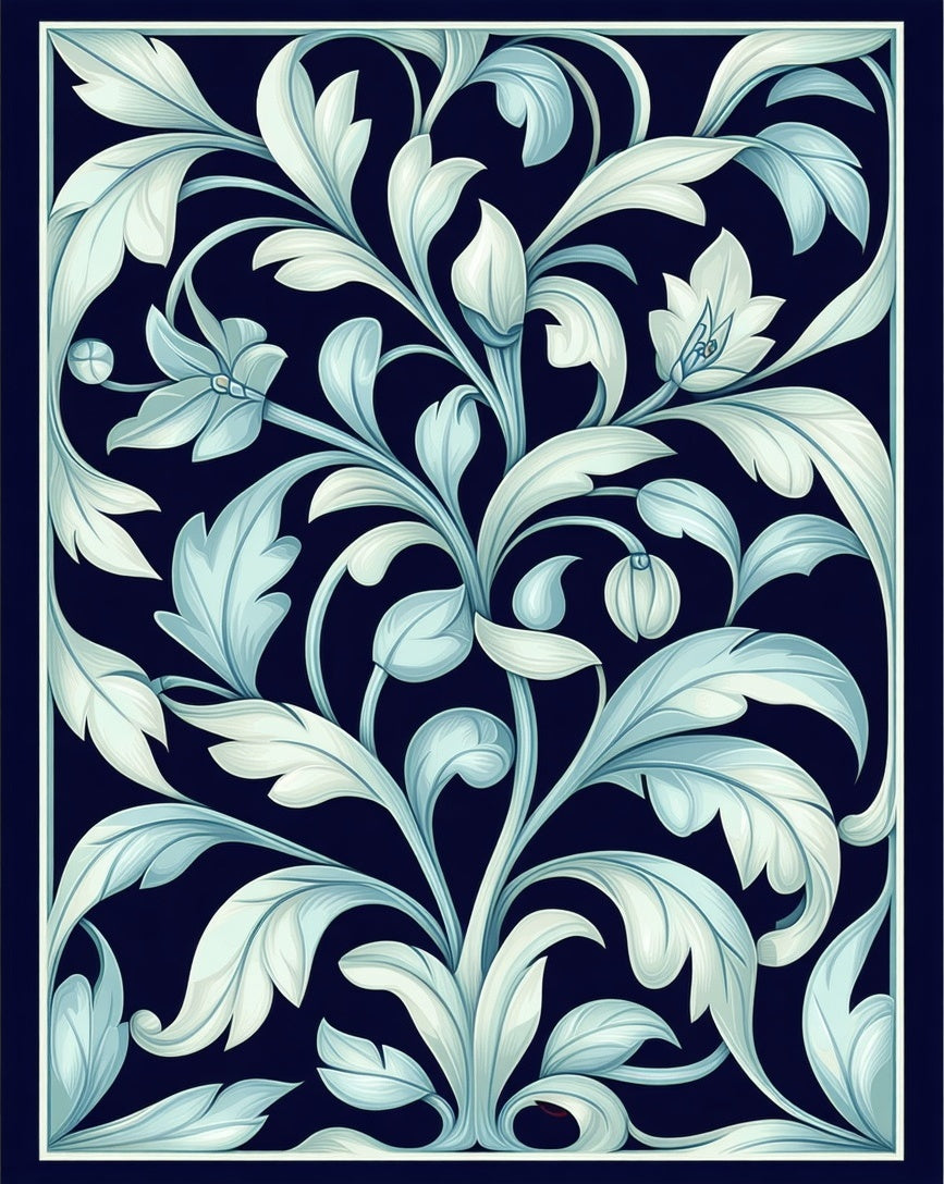 Elegant Blue Floral Scrolls Pattern Rug
