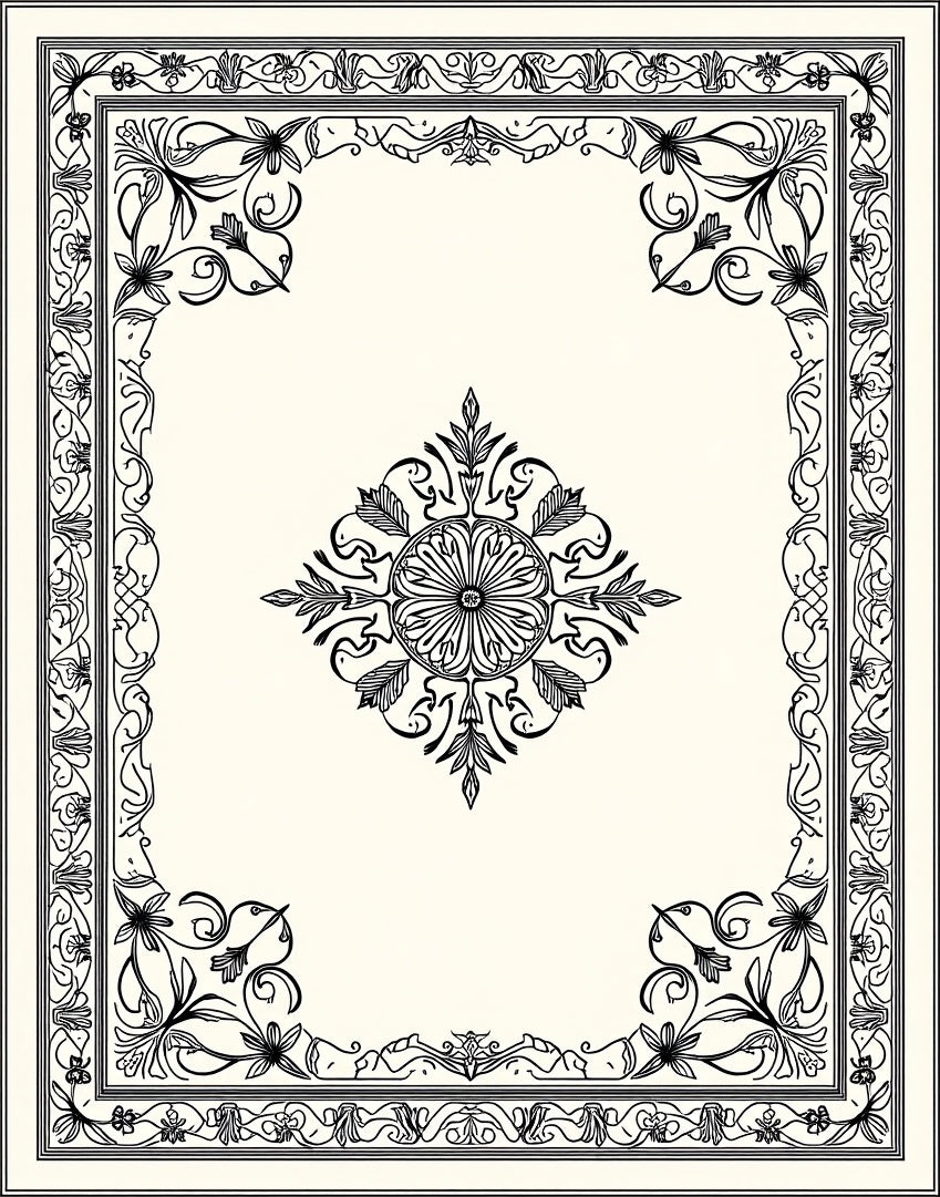 Elegant Black Floral Frame Design Rug