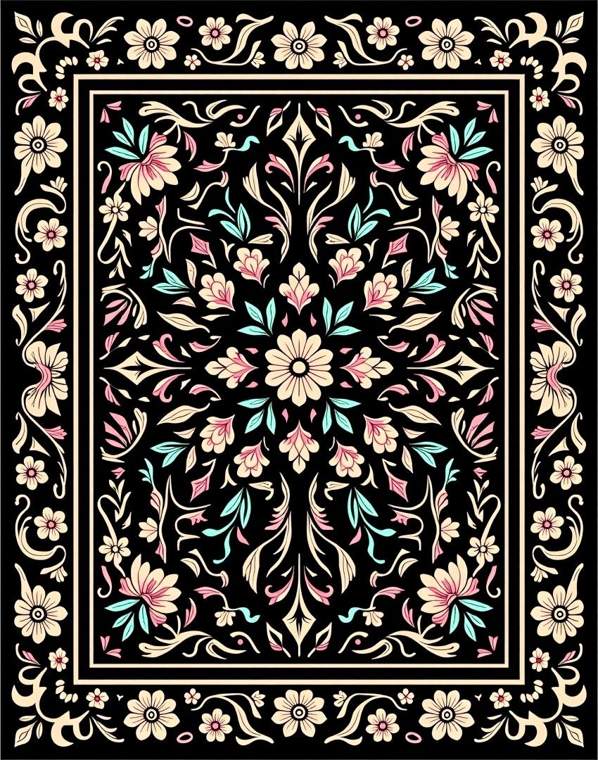 Ornate Floral Symmetry Design Rug