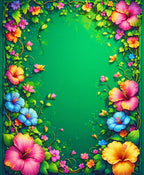 Vibrant Tropical Hibiscus Floral Border Rug