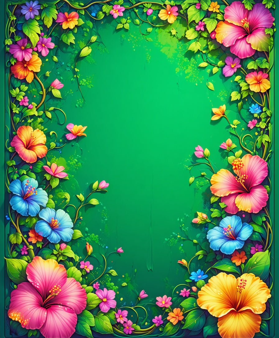 Vibrant Tropical Hibiscus Floral Border Rug