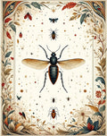 Vintage Insect Floral Natural Garden Art Rug
