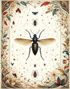 Vintage Insect Floral Natural Garden Art Rug