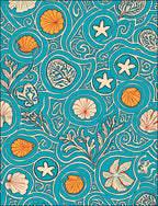 Aqua Marine Life Swirl Pattern Rug