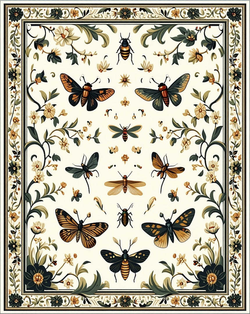Ornate Butterfly Beetle Nature Pattern Rug