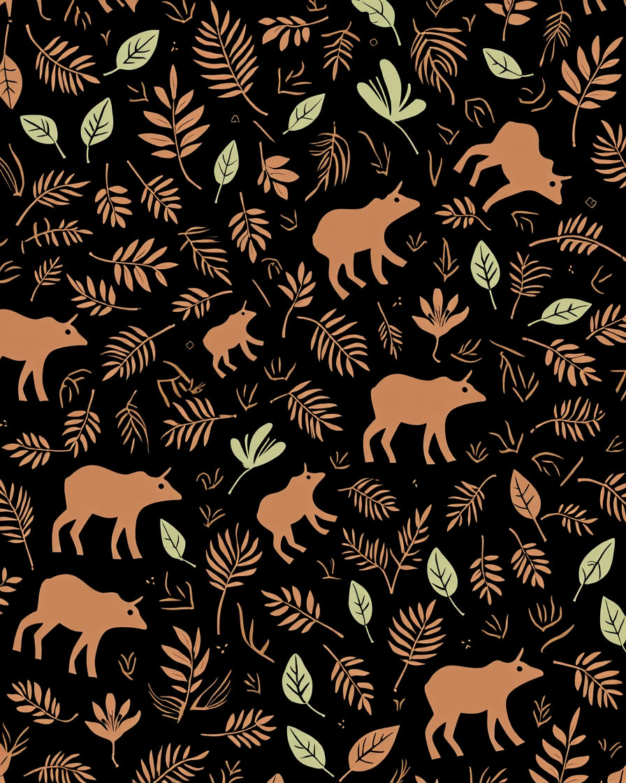 Brown Bison Foliage Pattern Rug