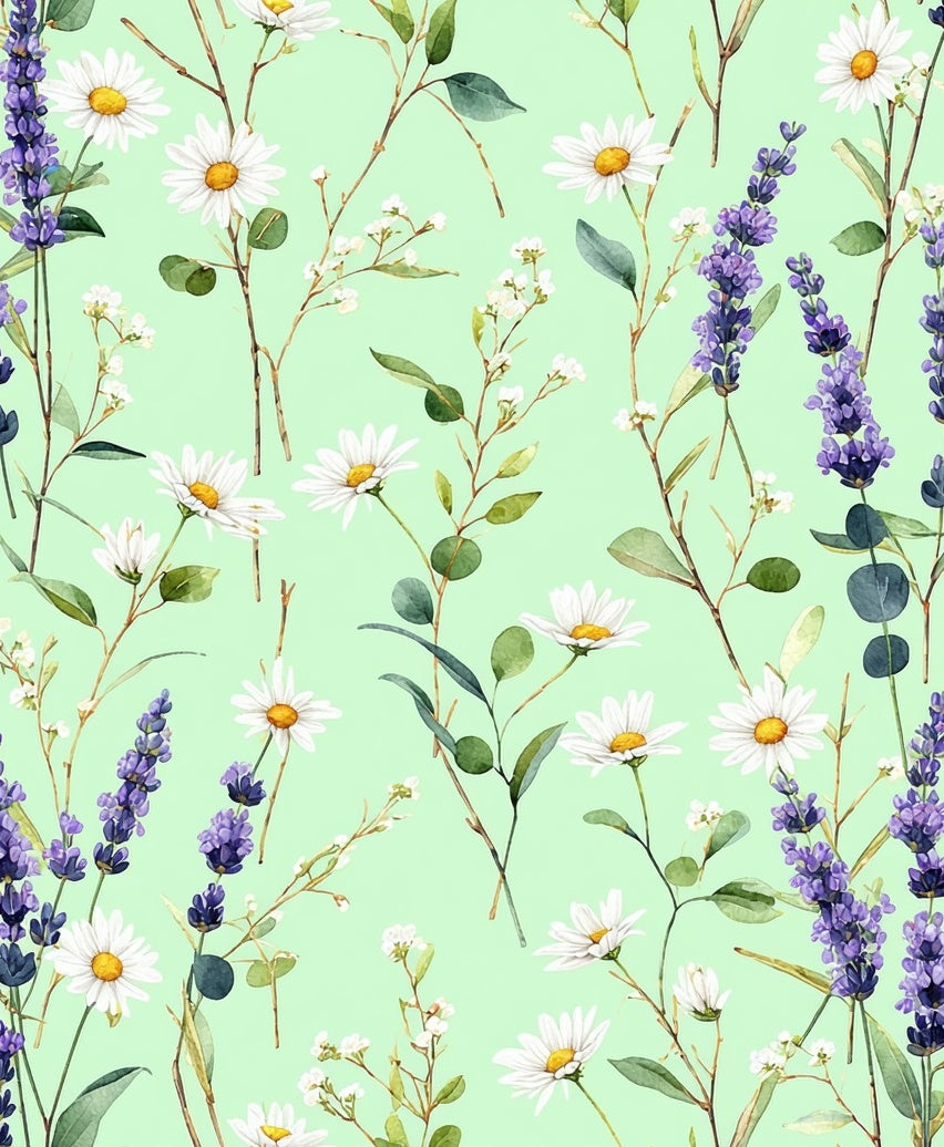 Floral Lavender Daisy Meadow Pattern Rug