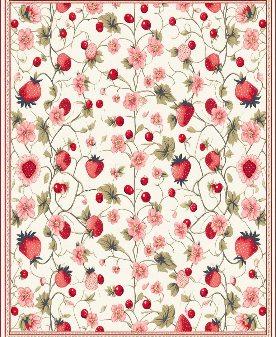 Strawberry Garden Floral Pattern Rug