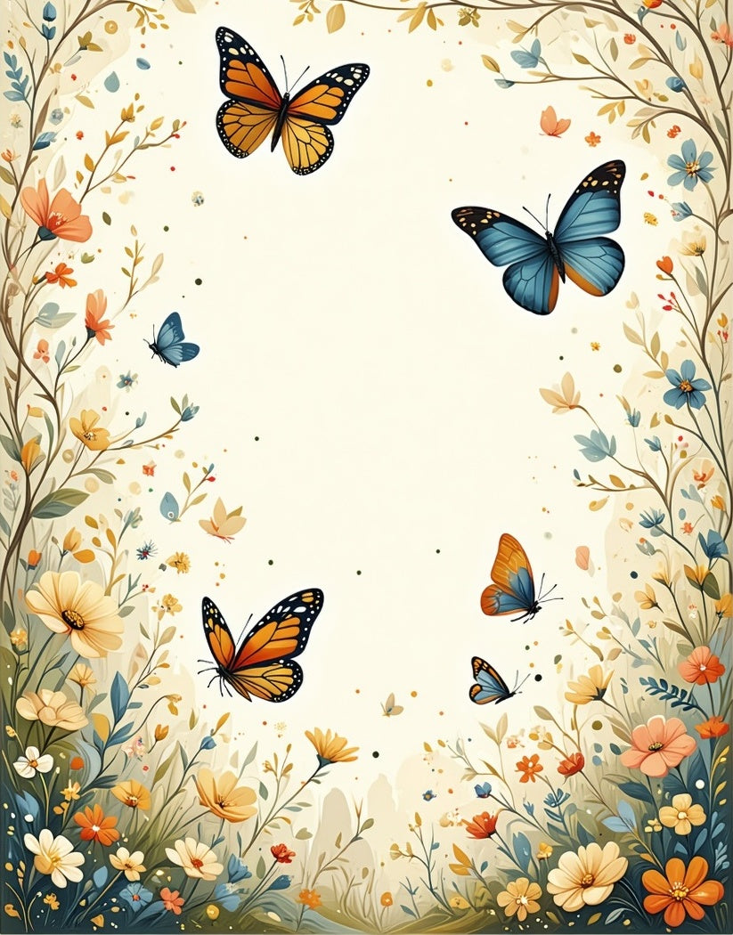 Whimsical Butterflies Floral Garden Design Rug