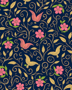 Floral Bird Scrolling Vines Pattern Rug