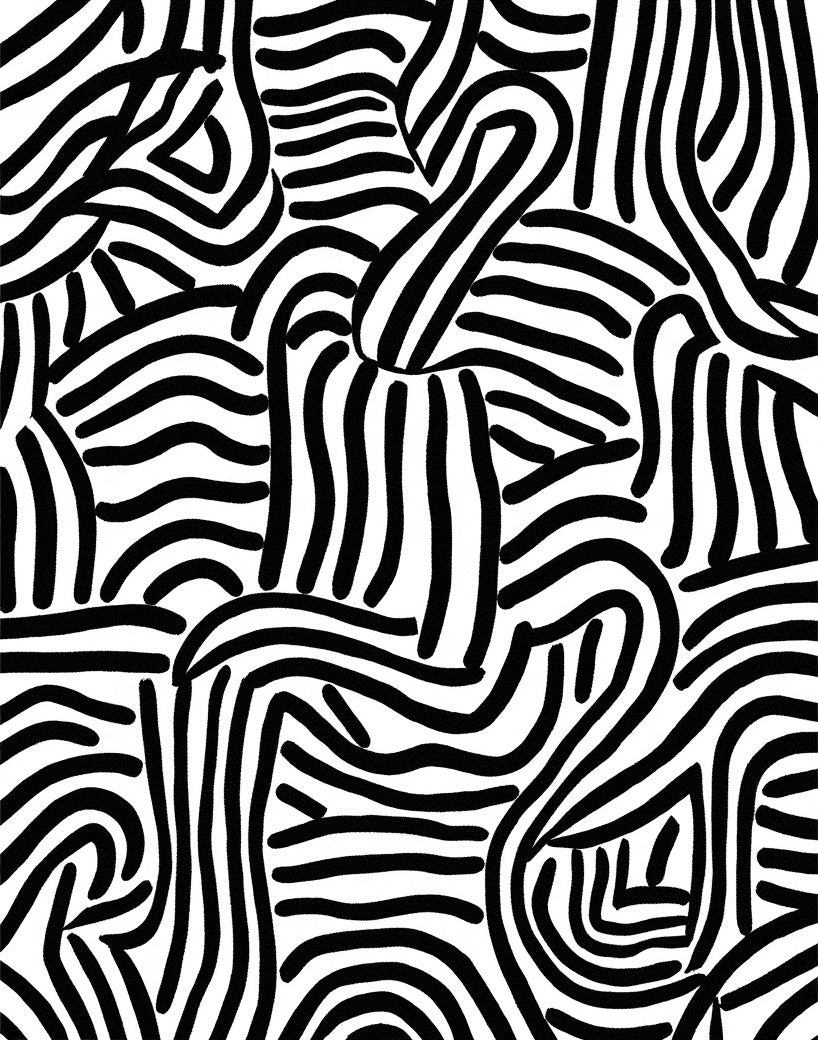 Abstract Black White Wavy Lines Rug