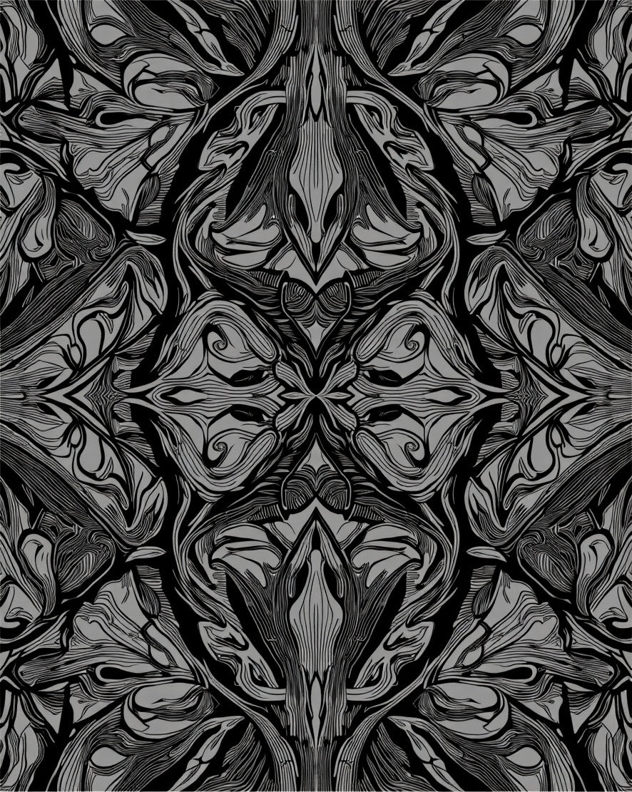 Dark Grey Ornate Floral Pattern Rug