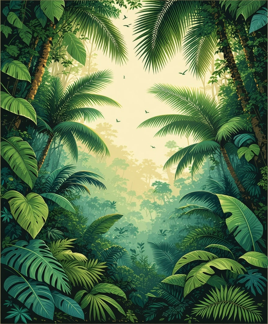 Lush Tropical Jungle Palm Foliage Design Rug