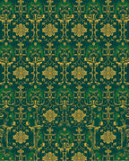Emerald Golden Floral Damask Pattern Rug
