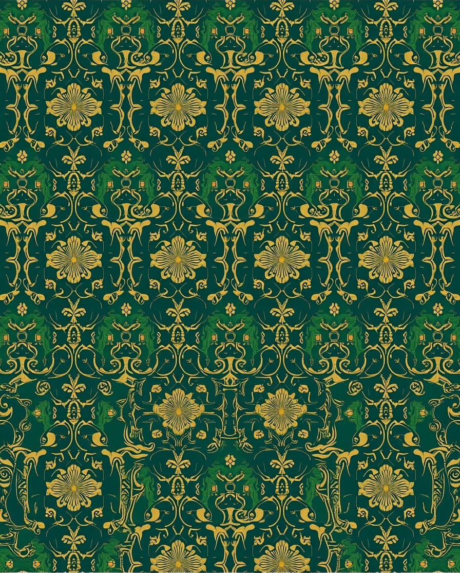 Emerald Golden Floral Damask Pattern Rug