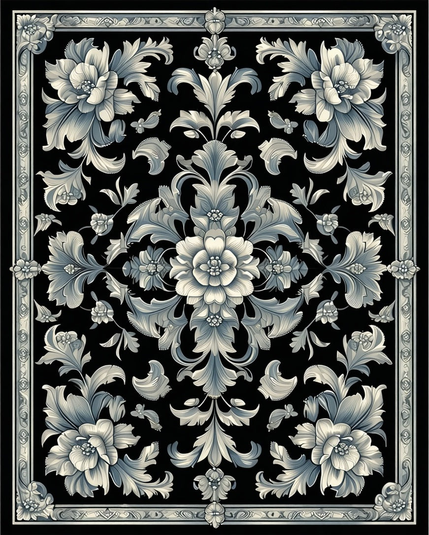 Elaborate Floral Scrollwork Pattern Rug