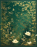 Emerald Forest And Gold Floral Design Rug
