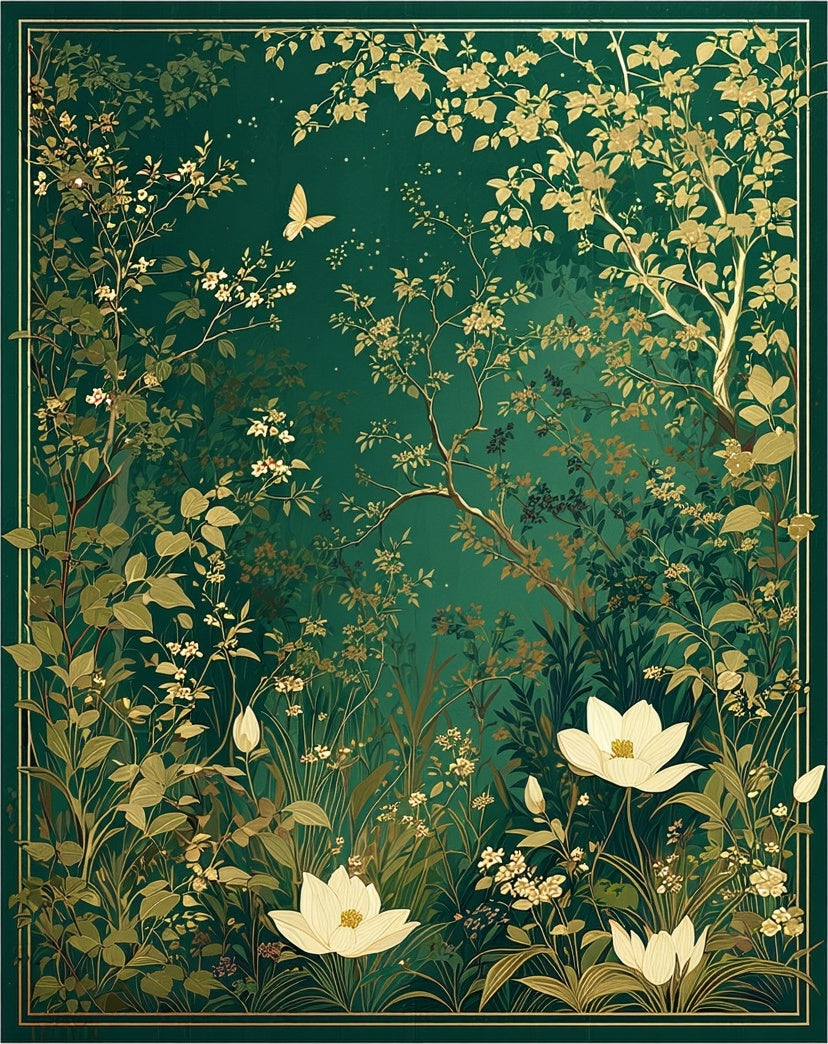 Emerald Forest And Gold Floral Design Rug