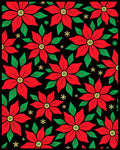 Black Red Poinsettia Floral Snowflake Rug