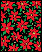 Black Red Poinsettia Floral Snowflake Rug