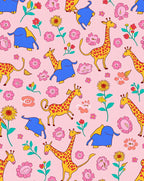 Playful Giraffe Elephant Floral Pattern Rug