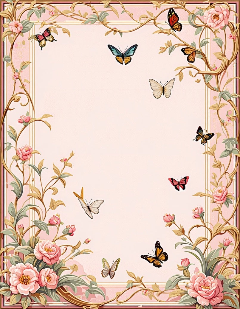 Floral Butterfly Patterned Romantic Rug