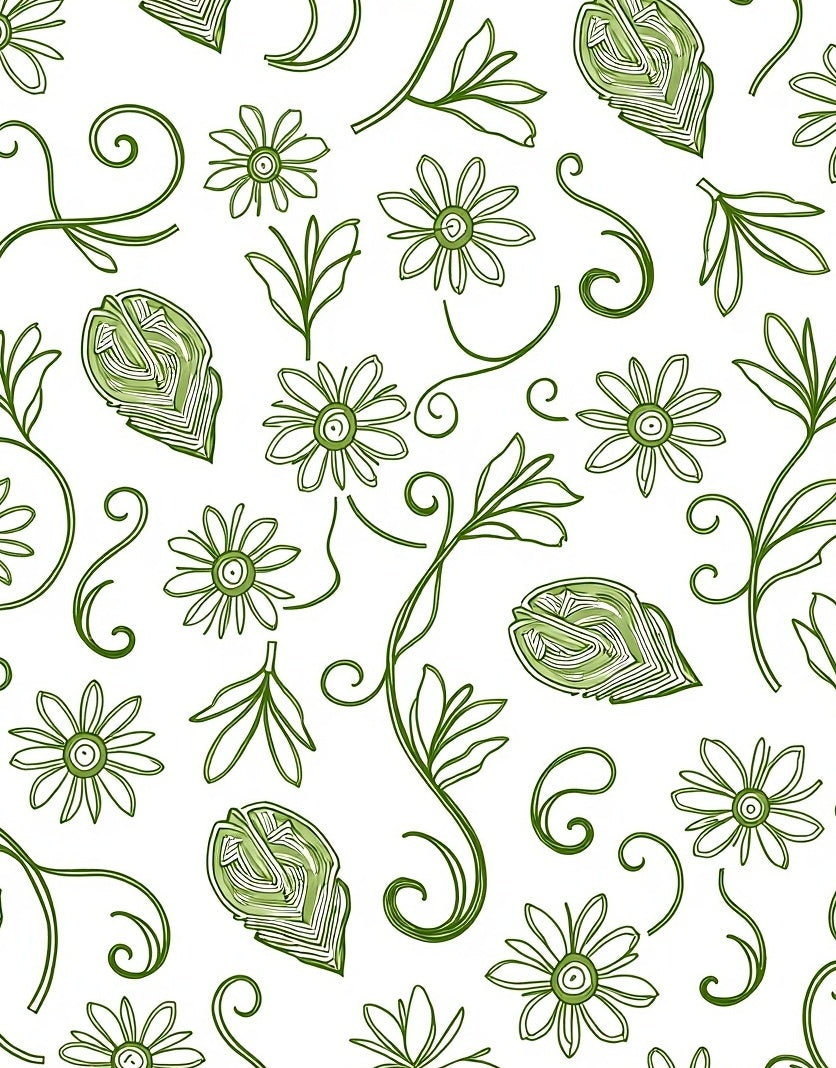 Whimsical Green Floral Swirl Garden Rug