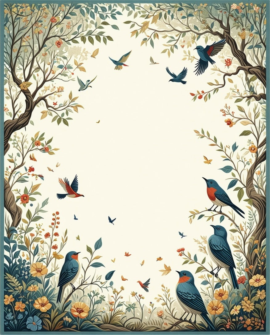 Vintage Birds Blossoms Nature Pattern Rug