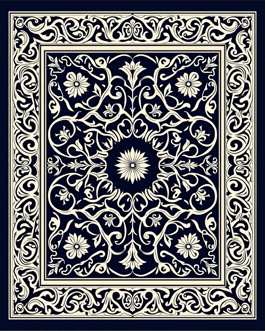 Classic Floral Border Intricate Pattern Rug