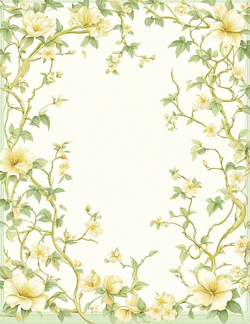 Delicate Cream Floral Vine Pattern Rug
