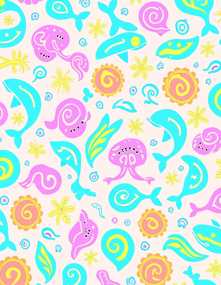 Whimsical Sea Creatures Floral Pattern Rug