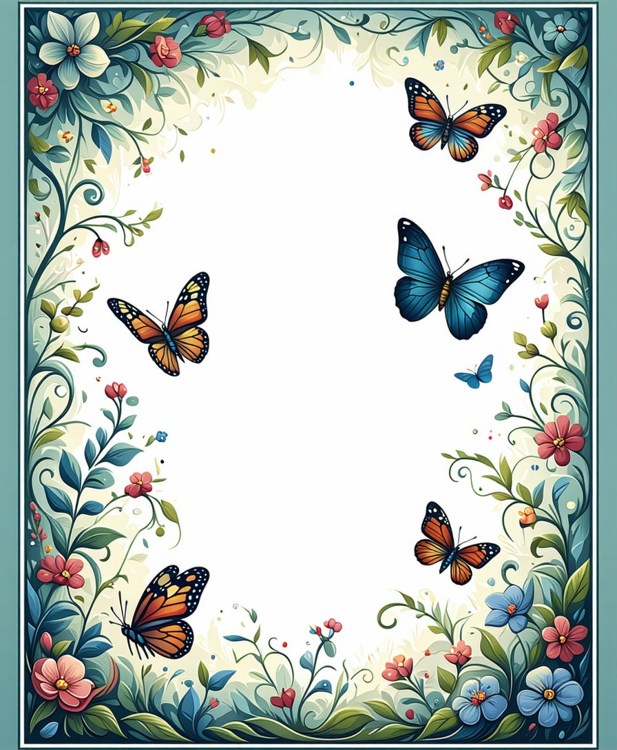 Whimsical Butterflies and Floral Garden Design Rug
