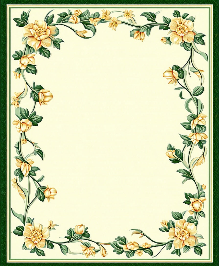 Ornate Yellow Floral Border Design Rug